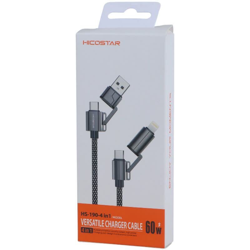 کابل شارژ چندکاره فست شارژ 60 وات هایکو استار HS-190-4 in 1 طول 1 متر - Image 2